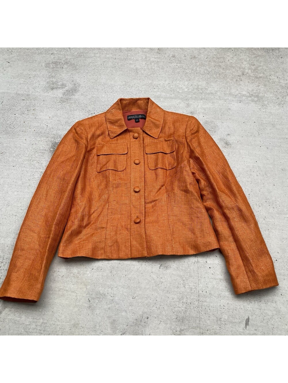 Lafayette 148 Textured Linen Blend Blazer Jacket Office Evening Orange Womens S